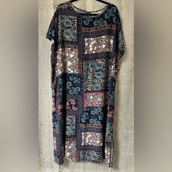 Blue and Brown Dolman Sleeve Maxi SunDress - Picture 1 of 9